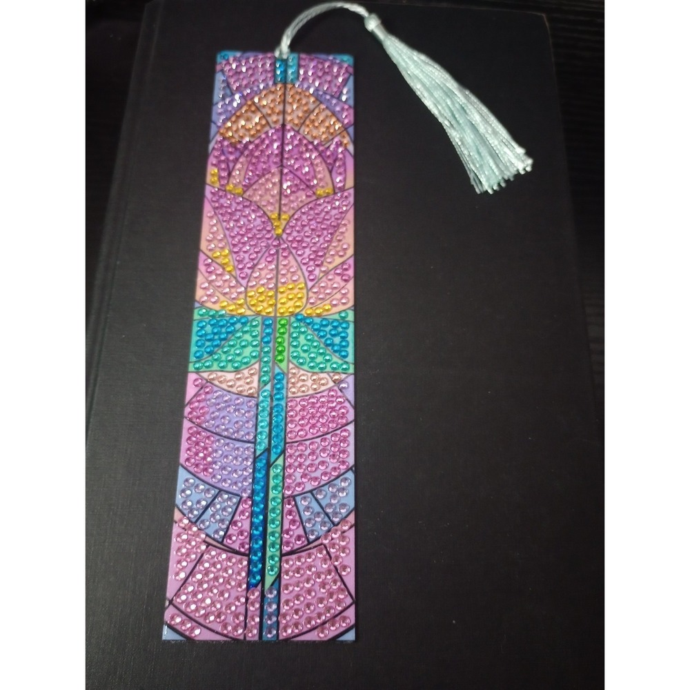 Handmade Diamond Art Pink Tulip Bookmark w/ Light Blue Tassel 6" Floral‎ Gift